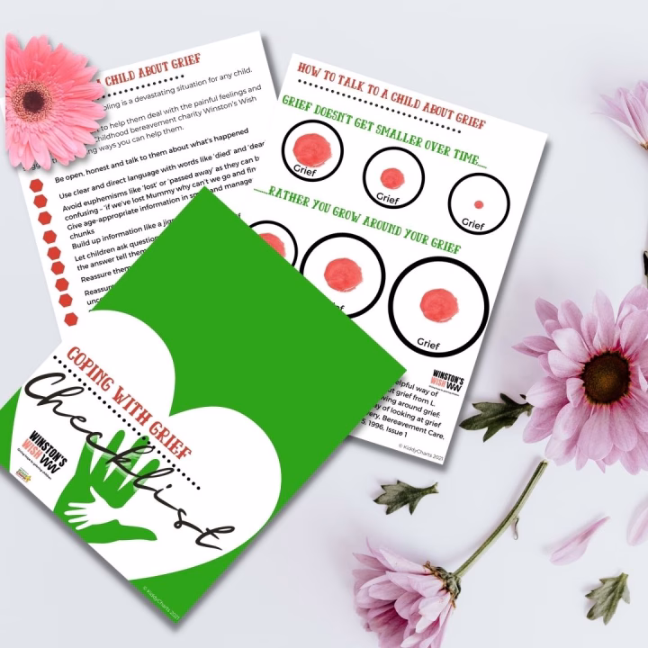 The image is providing advice on how to talk to a child about grief and how to help them cope with the difficult situation.