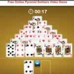 A person is playing a free online pyramid solitaire video game and has a score of 3-0 against J Kiddye.