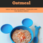 This image is promoting a low sugar oatmeal recipe that is suitable for babies, toddlers, and the whole family.
