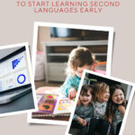 This image is promoting the importance of starting to learn a second language early in life, as explained by the website KiddyCharts.com.