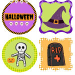A cartoon illustration of a Halloween RIP sign is surrounded by text, clipart, graphics, and drawings in a creative graphic design.