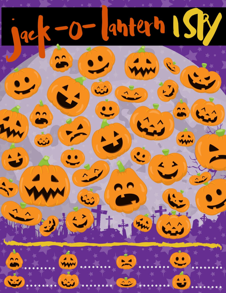 A jack-o-lantern is being used to play a game of "I Spy".