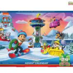 This image is of a Paw Patrol Advent Calendar, which contains exclusive gifts and is intended for children aged 3 and up, with a warning that it contains small parts which pose a choking hazard.