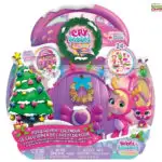 A cartoon pink baby toy kit with Kiddye Charts Cry, Watch, Regarde, Magic Teats 24+, Surprises, Fantasy, Advent, Hunger, Rosie Advent Calendar, and Lagrimas Magicas.
