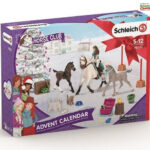 The image is of a Schleich Advent Calendar with a warning label that it is intended for children aged 5-12.