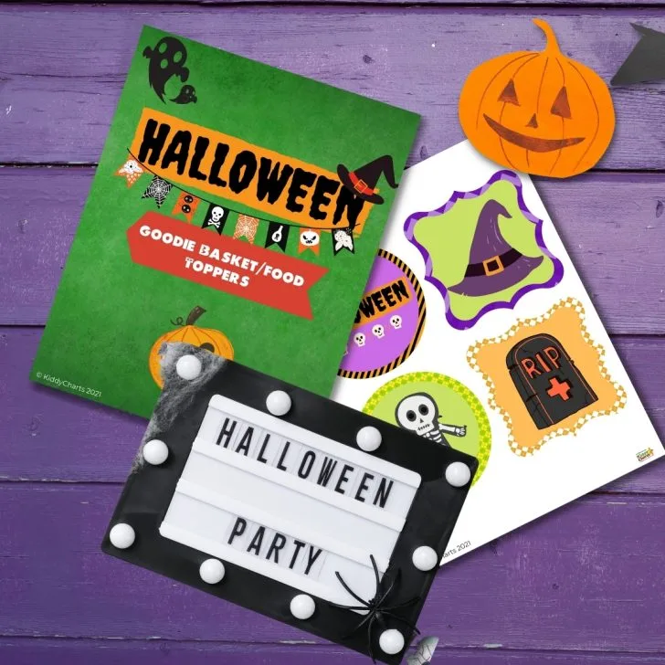 A Halloween-themed goodie basket and food toppers are being prepared for a Halloween party in 2021.