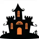A cartoon illustration of a castle silhouette in the clipart.