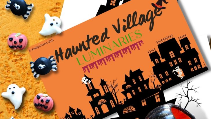 This image is depicting the KiddyCharts 2021 Haunted Village with four illuminated figures.