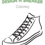 The children are designing their own sneakers using the KiddyCharts shoe coloring page.
