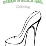 The image is of a coloring page featuring a design of a block heel shoe for a child to color.