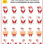 The image shows multiple rows of Santas, with one Santa in each row being different from the others.