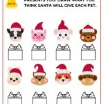 In this image, children are being encouraged to draw what they think Santa will give each of Santa's pets as presents.