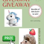 A giveaway is being held to win a bundle of six EUGY items, with instructions to enter on the website kiddycharts.com.
