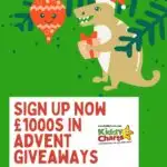 The image is promoting Kiddy Charts' fantastic giveaways for all the family, encouraging people to sign up for the website to take advantage of the offers.