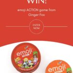 In the image, people are encouraged to enter a competition to win the "emoji ACTION" rapid reaction card game from Ginger Fox.