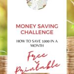 A person is taking part in a challenge to save $1000 in 30 days, with a free printable available on the website www.kiddycharts.com.