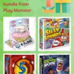 A family is participating in a giveaway to win a toy bundle, and playing various games such as Bake-A-Pop, Ratatatatat, ChooChoo Canva Store, Silly Toilet Sounds, Popa-Tops, 5 Second Rule, and Drone Home Canva Store.
