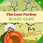 In the image, a family is playing a board game called "The Lost Turkey" for Thanksgiving or Christmas.