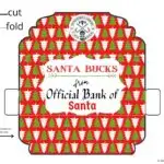 The image is showing instructions on how to assemble a Santa Bucks gift box from Kiddy Charts.