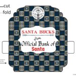 The image shows instructions for creating a festive money holder with Santa Bucks from the Official Bank of Santa.