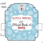 This image is showing instructions for folding a Santa Bucks paper money from the Official Bank of Santa.