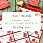 This image is a promotional advertisement for a company offering free printable Christmas coupons and charts for 2021.