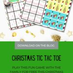 This image is promoting a free Christmas-themed Tic Tac Toe game available for download from Kiddy Charts' blog.
