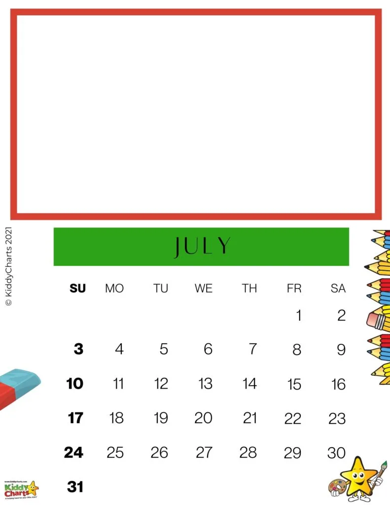 This image is a calendar for July 2021, showing the dates of the month and the days of the week.