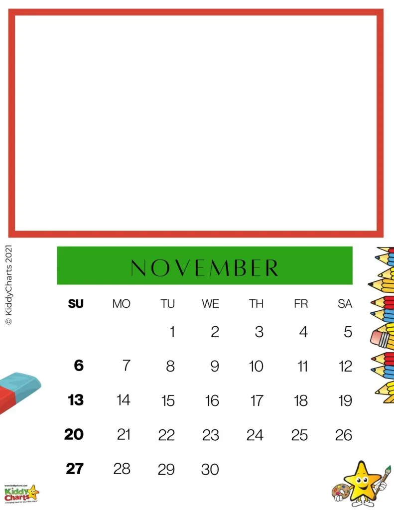 The image shows a calendar for the month of November 2021 with days of the week labeled.