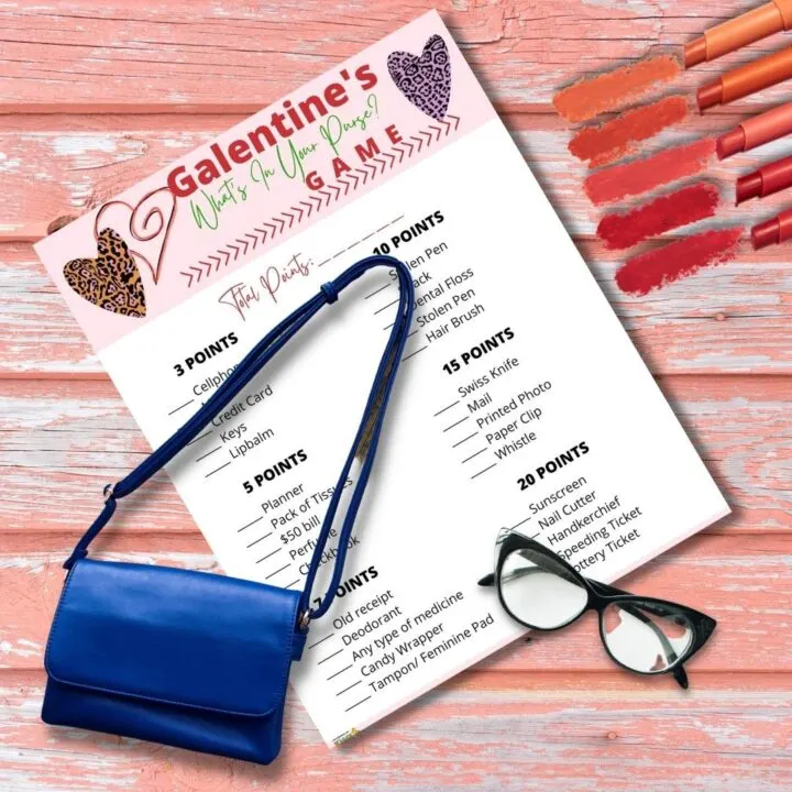 This image is a list of items that can be purged for Galentine's Day, with each item having a corresponding point value.