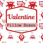 This image is showing a set of Valentine's Day themed pillow boxes created by KiddyCharts for the year 2022.