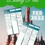This image is a planner for February 2022, listing the movies and shows available on Disney+ for that month.