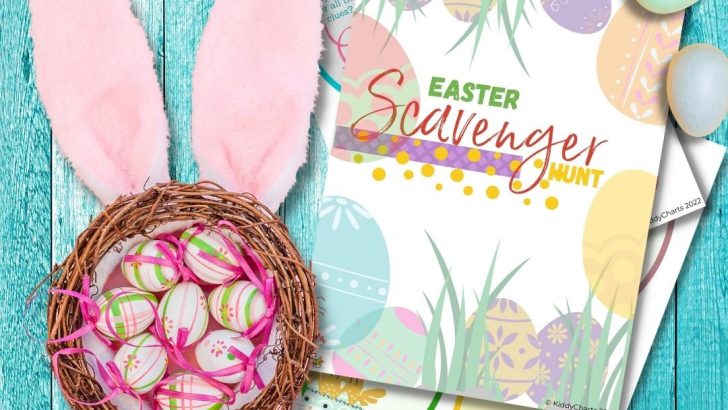 A handmade pink greeting card with an egg, flower, heart, and wedding favors decorates the text "Happy Easter" for a festive craft.