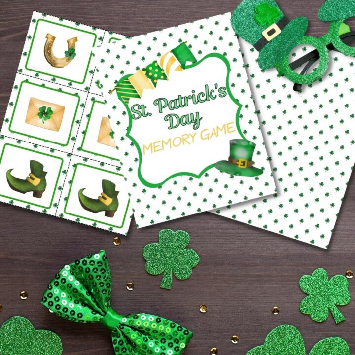 St patricks day game on desk top surrounded by decorations