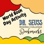 Students are participating in a World Book Day activity by taking part in a Dr. Seuss reading challenge, using bookmarks.