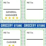 The image appears to show a grocery store manager and cashier introducing themselves to customers.