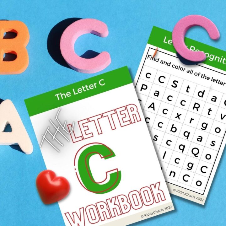 In this image, a person is searching for and coloring all of the letter Cs in a worksheet.