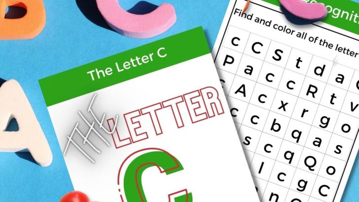 In this image, a person is searching for and coloring all of the letter Cs in a worksheet.