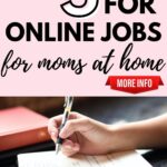 This image is providing five tips for online jobs for stay-at-home moms, with a link to Kiddy Charts for more information.