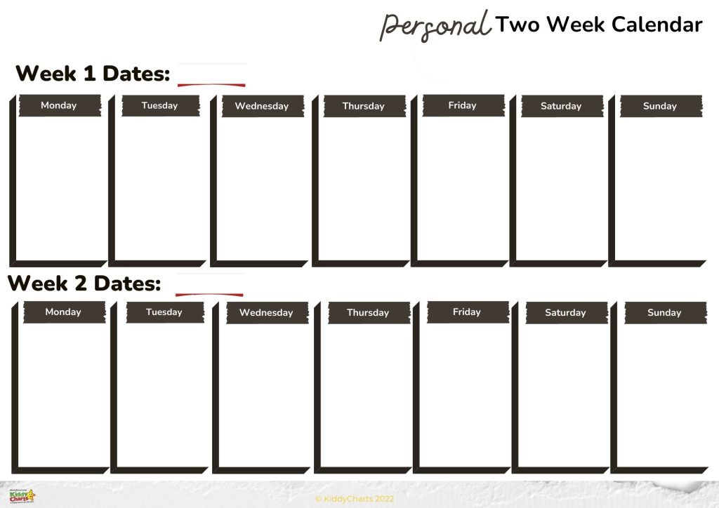 Printable 2 week calendar to help organise your life now