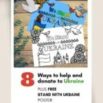 People are showing their support for Ukraine by donating and downloading a free "Stand with Ukraine" poster from the website kiddycharts.com.