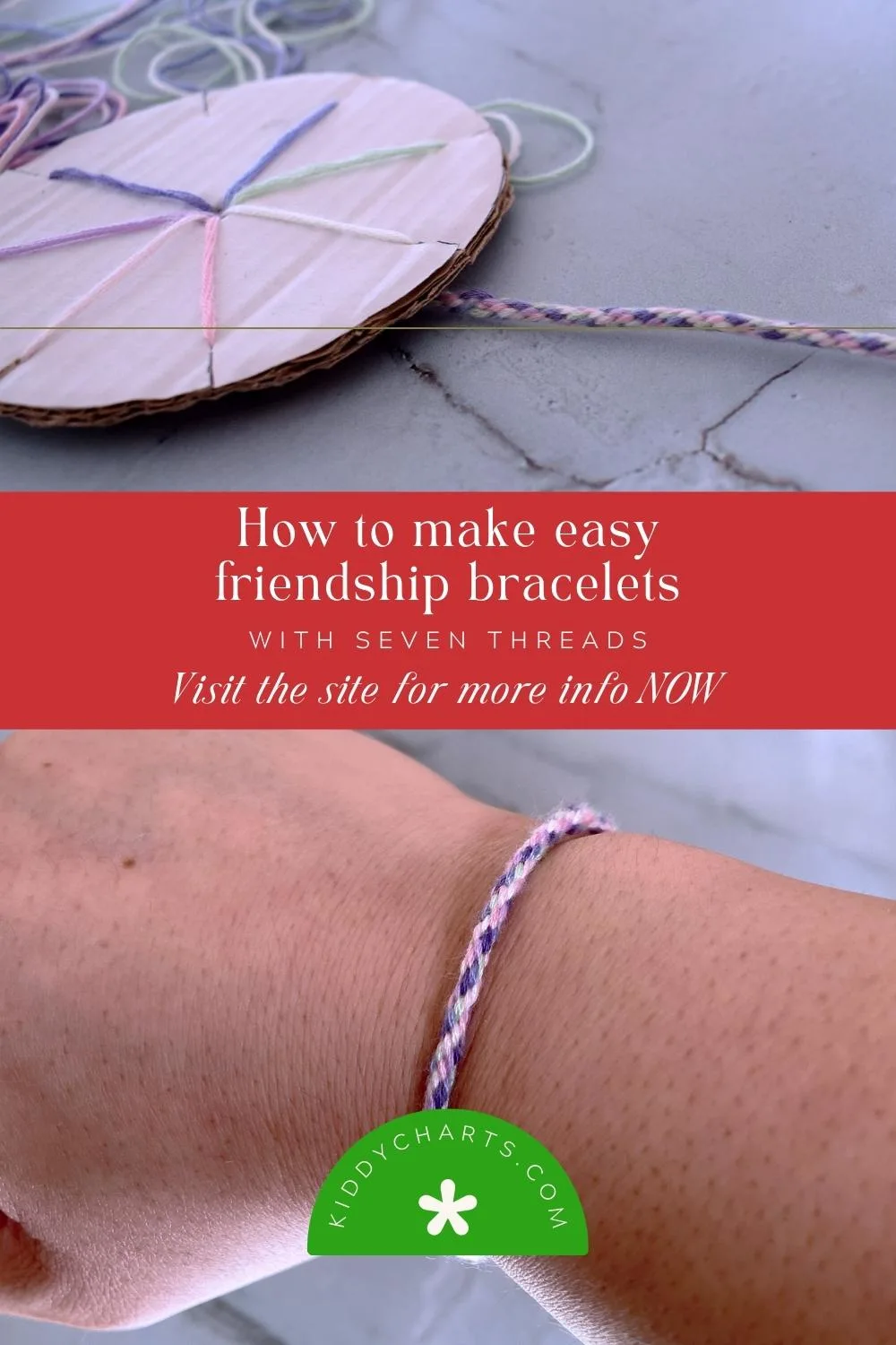 Easy friendship bracelets being made and on someone's hand.