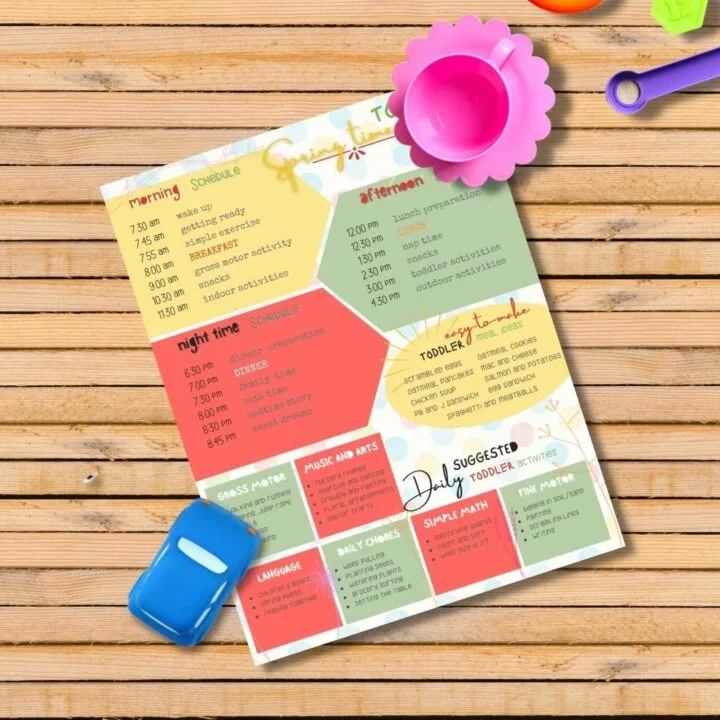 toddler schedule on table with car and cup