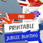 The image is of a printable jubilee bunting with a "Platinum Free Jubilee" label.