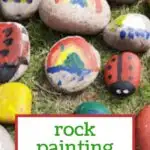 A child is decorating an Easter egg with colorful rice cakes and raising kiddy charts to create a unique rock painting activity for kids.