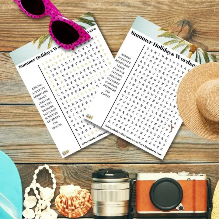 This image is showing a family planning for their summer holidays, including activities such as swimming, travelling, packing, and going to the beach.