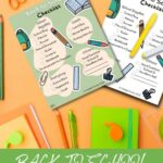 The image is a checklist of school supplies for going back to school.