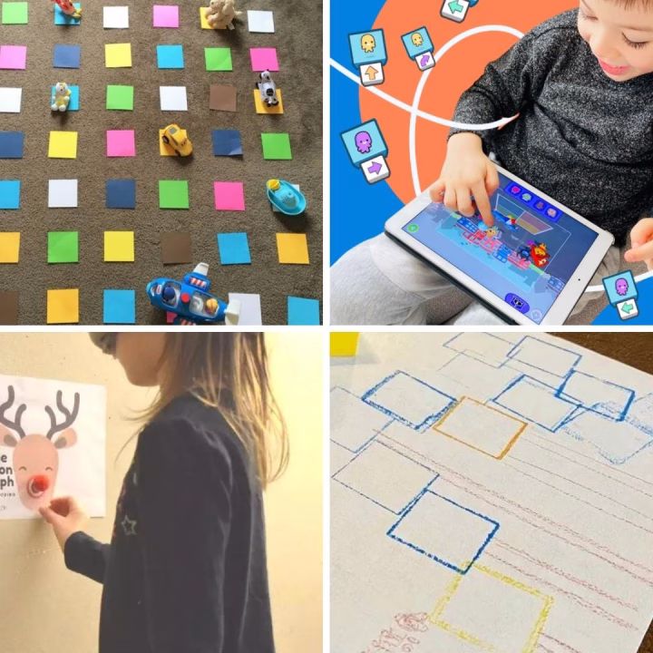 A young person is actively learning by writing text on a post-it note with their handwriting while a human face and child art decorate the background.