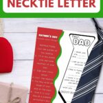 This image is of instructions for making a Father's Day necktie letter as a present for a dad, with instructions to cut out the necktie, fill in the blanks, sign the name, color the necktie, draw an image of the dad, and give it to the dad on Father's Day.