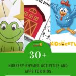 In the image, children are engaging in coloring activities based on the nursery rhymes of Old McDonalds Coloring Book for Kids, with over 30 activities and apps available.